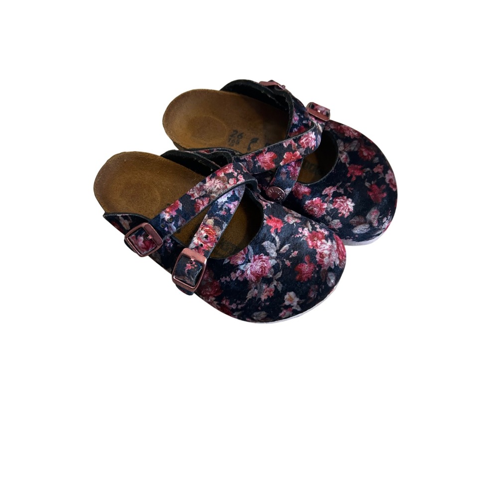 Birkenstock Toddler Floral Velvet Mary Jane Clogs Black Red Rose Gold Size 8